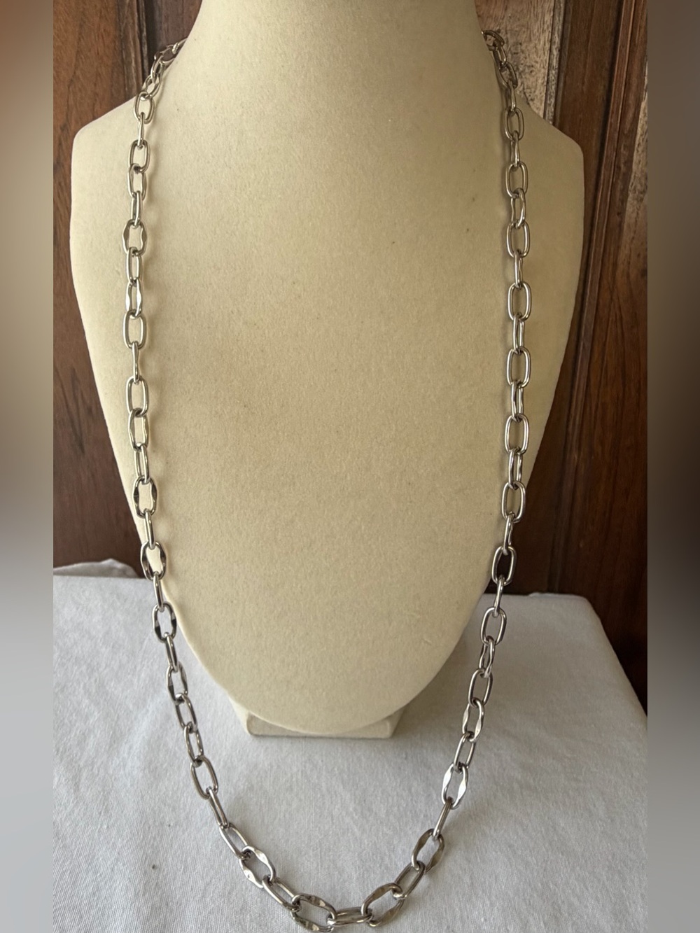 Whiting & Davis Silver Tone Long Link Chain Necklace Signed Vintage